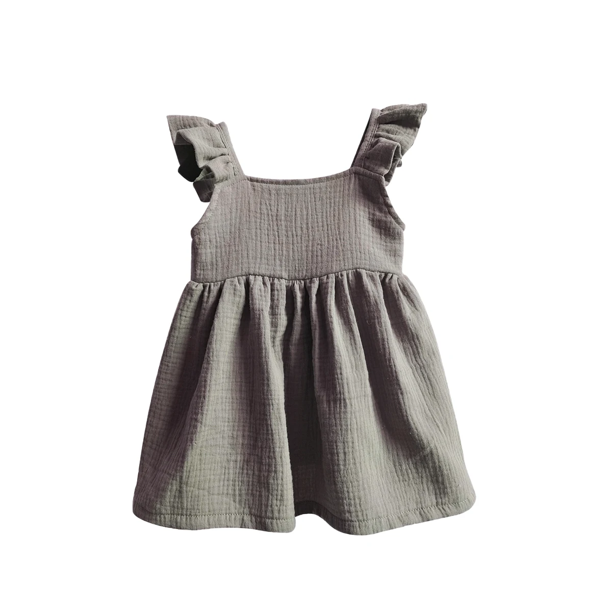 Girl Boho Dress Muslin Cotton One-piece with Bow Summer Sleeveless Square Neck A-line Ruffle Dress - Image 5