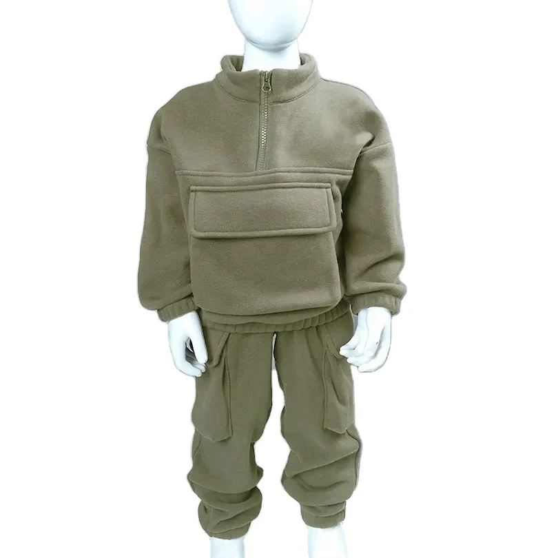 Toddler Boys French Terry Suits Oversized Quater Zip Pullover Sweater Sweatpants Jogger Set