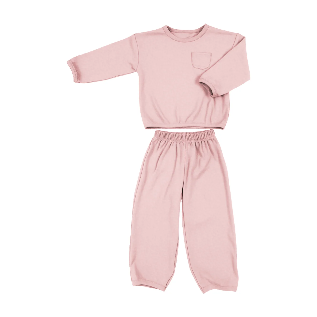 Customized New Kids Thermal Underwear Set Solid Color Top Pocket Elastic Trousers Two-piece Set - Image 3