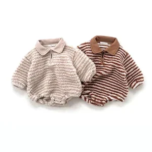 Custom Baby Kids Half-Zip Collared Soft Stripe Sherpa Pullover