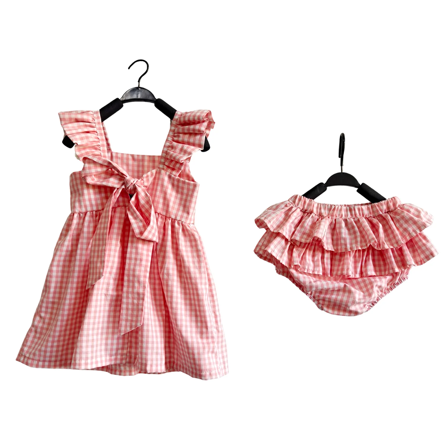 Custom Baby Girl Sets Clothes Girls Casual 100% Cotton Dress Short Sleeve Buffalo Check Red White Plaid Dresses for Kids - Image 5