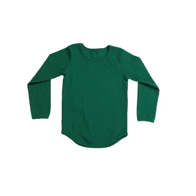 Custom Baby Toddler Elastic Ribbed Cotton Long Sleeve Unisex Casual Curved Hem T-shirts - Image 4
