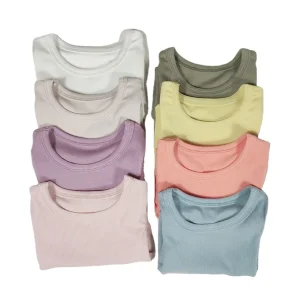 RTS Elastic Ribbed Cotton Baby Kids Summer Clothing Set 2 Pieces Pajamas Sleepsuit