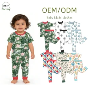 Kids Bamboo Pajamas Sea Prints Two Piece Short Sleeve and Pants Set Summer Cozy Bamboo 2 Piece Pjs