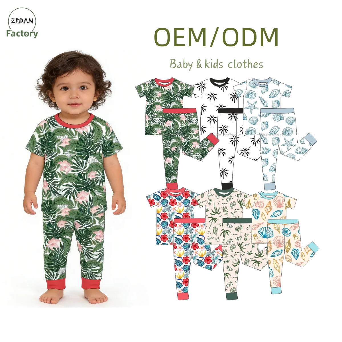 Kids Bamboo Pajamas Sea Prints Two Piece Short Sleeve and Pants Set Summer Cozy Bamboo 2 Piece Pjs