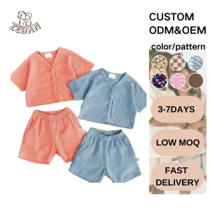 High Quality Customized Design Waffle Boys and Girls Shorts T Shirt Toddler Clothing Sets