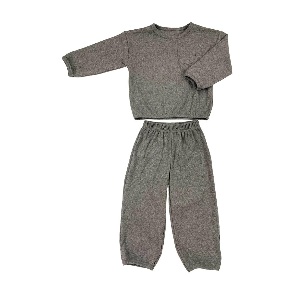 Customized New Kids Thermal Underwear Set Solid Color Top Pocket Elastic Trousers Two-piece Set - Image 4