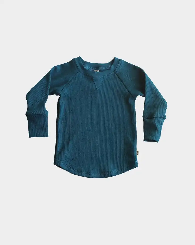 Toddler Kids Long Sleeve Knit Shirt Autumn Winter Blank Tee Tops Baby Boy Rid Cotton Raglan Tshirt - Image 3