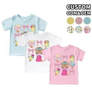Custom Knitted Personalized Cute Back to School Girls Shirt Girls T-Shirt Toddler Short Sleeve Baby Custom Pattern Summer Tee
