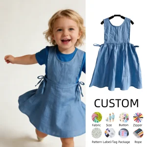 Customized Toddler Baby Girl Summer 100% Linen Dresses Sleeveless with Adjustable Waistband Little Girls Beach Sundress