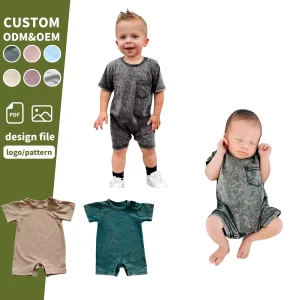 Trendy Baby Vintage Style Acid-Wash Onesie Custom Cotton Knit Toddler Shortie Romper