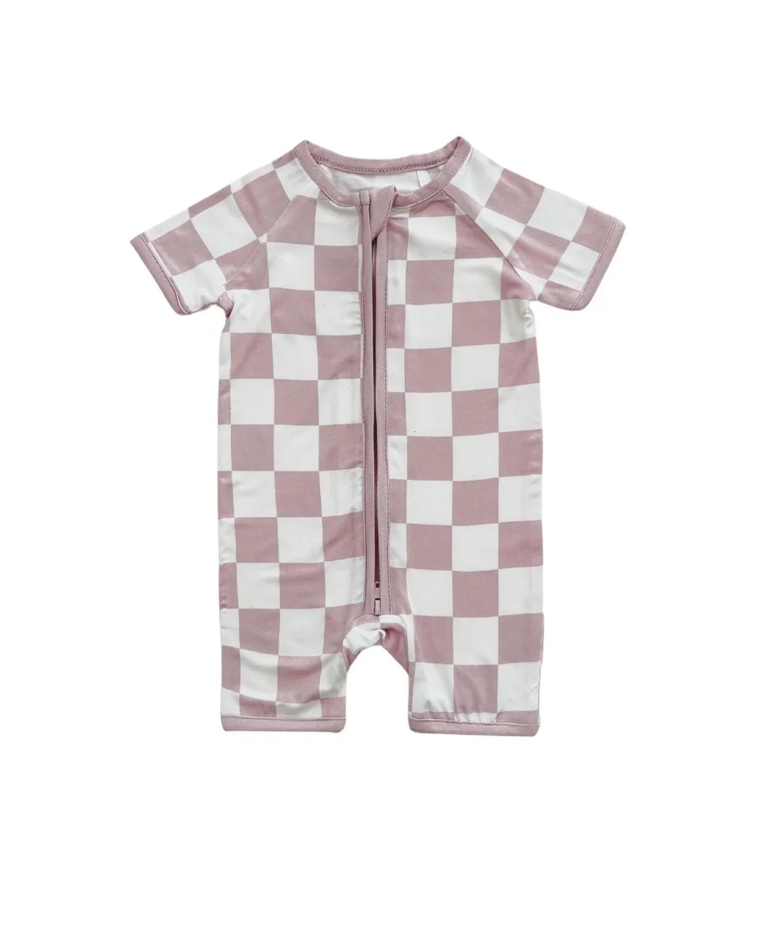 Popular Baby Short Sleeve Checkered Romper Custom Print Bamboo Pattern Onesie Toddler Checked Jumpsuit - Image 6