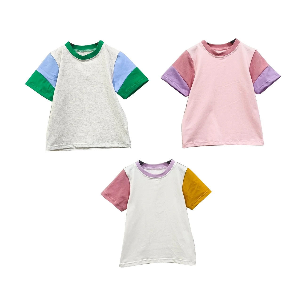 Wholesale Custom Summer Baby Girls Boys Color Block Short Sleeve Shirts Kids Clothes - Image 2