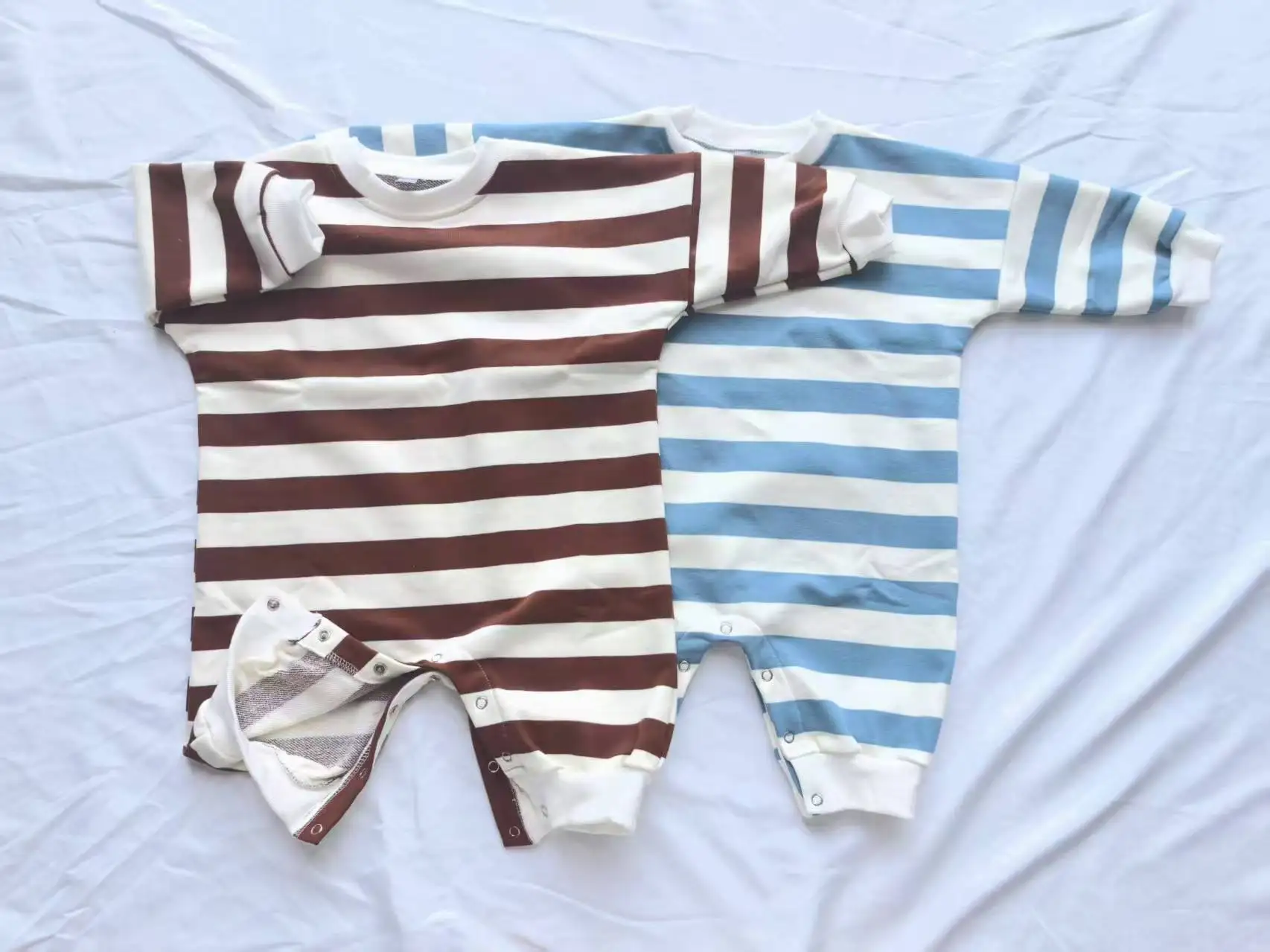 Striped French Terry Baby Toddler Crew Neck 100% Cotton Romper Outdoor Fit - Image 4