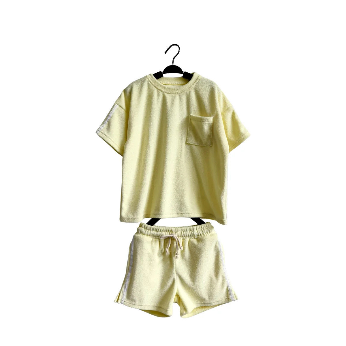 OEM Mom and Mini Adult Boys Girl Summer Outfit Terry Towel T-shirt & Shorts Set Solid Color Breathable Soft Beach Clothing - Image 5