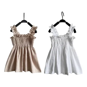 Factory Price Muslin/crepe Custom Color Strapless Girl Summer Dresses for Children