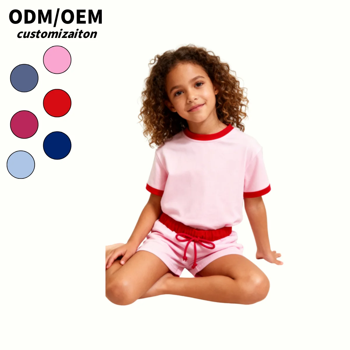 OEM Kids Clothes Set Girls Summer Outfits Casual Lounge Set Short Sleeve T Shirt and Elastic Waist Shorts 2 Piece Clothing Sets