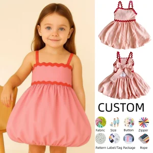 Customized  Baby Summer Clothes Toddler Girls Dress Cotton Linen Ruffle Backless Sleeveless Kids Casual Party Dresses