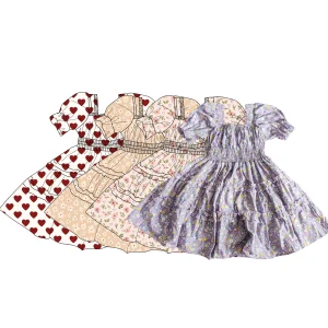 Custom Floral Print Girls Smocked Ruffled Dress Short Bubblr Sleeve Layered Dress