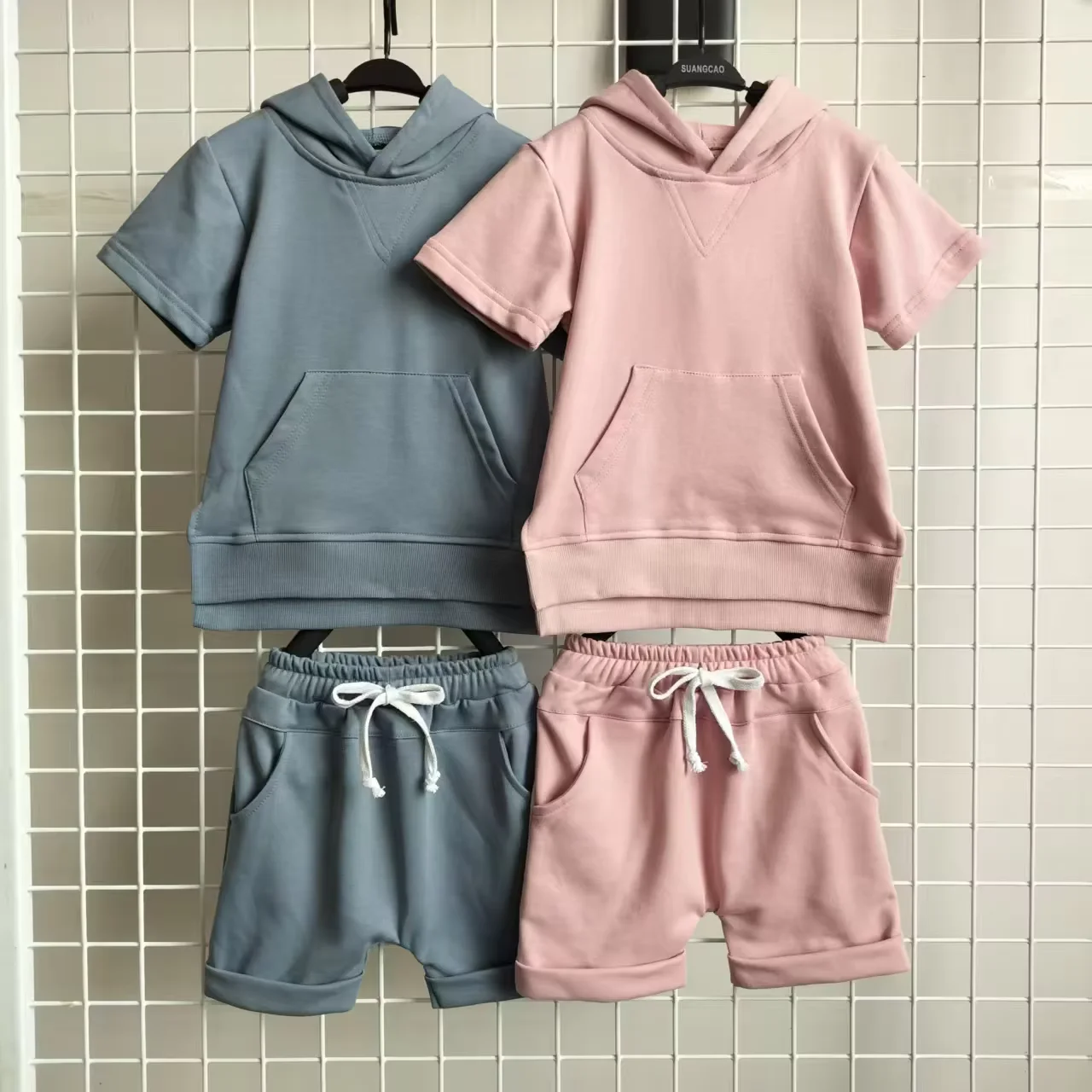 Summer Baby Hooded Shorts Sets French Terry High Quality Short Pocket Tee &shorts 2 Pcs Casual Outfit Sets - Image 2
