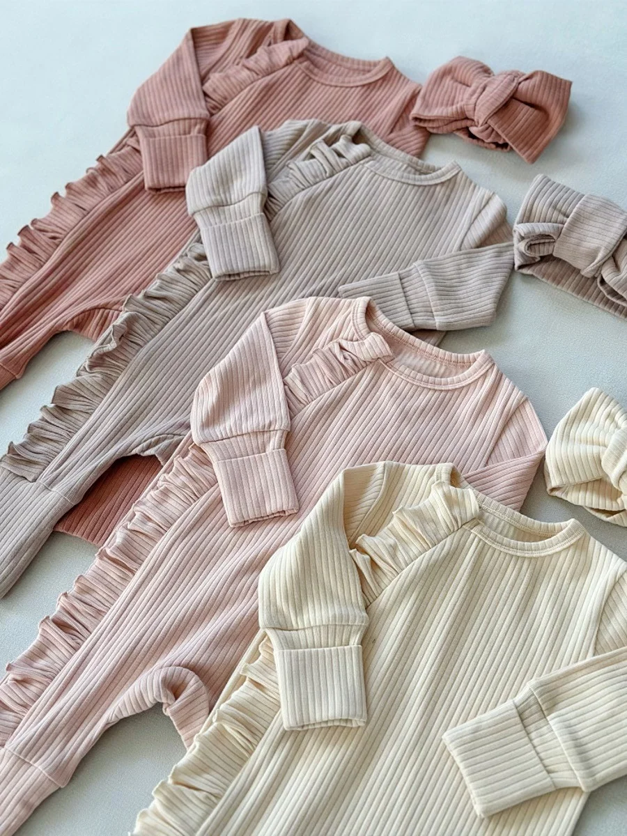 High Quality OEM Spring Autumn Baby Unisex Ribbing Cotton Romper Soft Warm 2-way Zipper One-piece Pajamas - Image 3