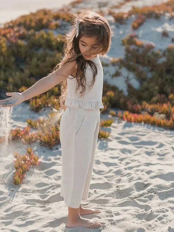 Wholesale Summer Custom Girls Linen Cotton Baby Girl Trousers Pants Wide Leg Blend Material Pants - Image 5