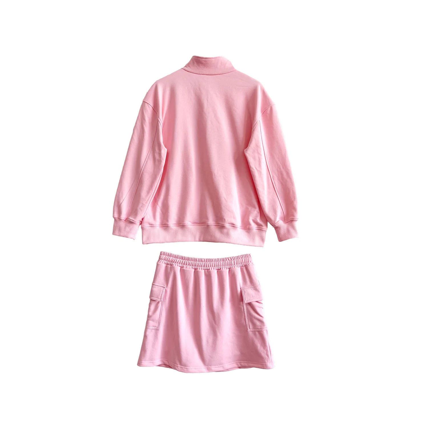 Custom Family Outfits Parent-Child Matching Half-Zip Sweatshirt Set Pink Fleece Family Loungewear Top with Skirt & Shorts - Image 4