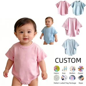 OEM Baby Clothing Newborn Short Sleeve Romper Solid Jumpsuit 100% Cotton Infant Clothes Baby Girl Boy One-Piece Outfit