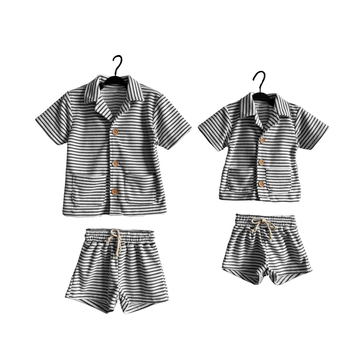 Summer Kids Casual Sporty Trendy Clothing Set Close-Fitting Soft Comfortable Bright Striped Towel Fabric - Image 4