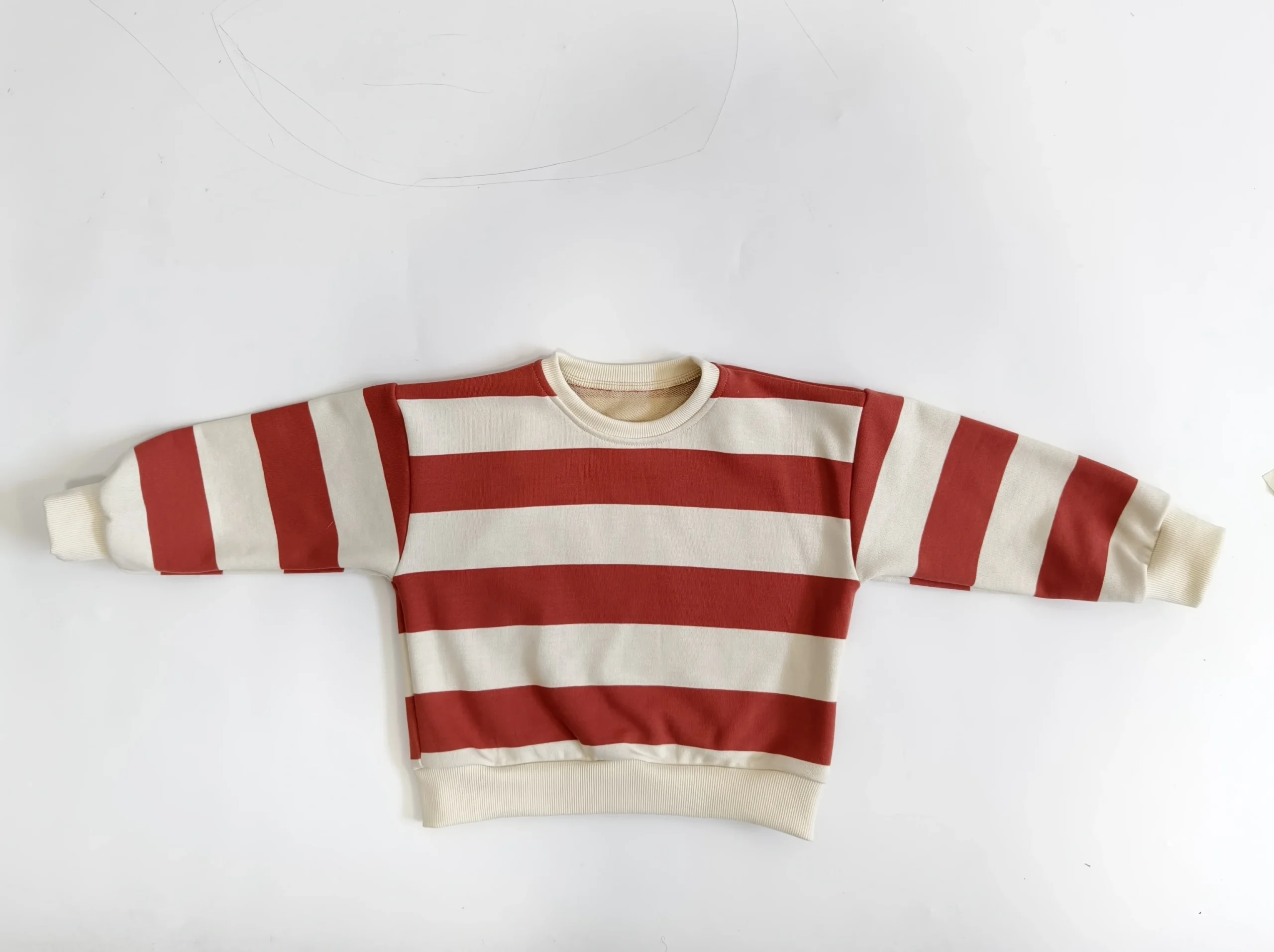Burgundy Light pink Stripe Crewneck Drop Shoulder Oversized Unisex Kids Boys Girls Sweatrshirt Pullover Baby Tops - Image 5