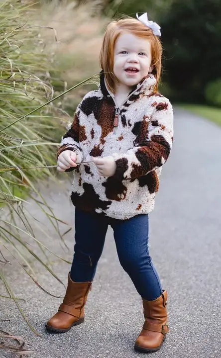 RTS Mommy and Me Jacket Kids Girls Boys Cow Print Sherpa Pullover Zipper Thicken Warm Long Sleeve Fleece Coat for Winter - Image 4