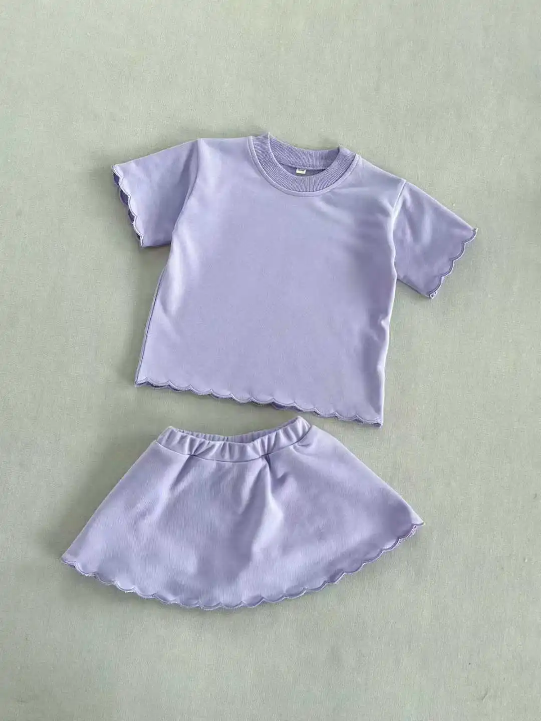 Top Selling Unisex Kids Candy Color Solid French Terry Scallop Sweatshirt Casual 2 Pcs Skirt Set for Baby Kids Kids Clothes Set - Image 6