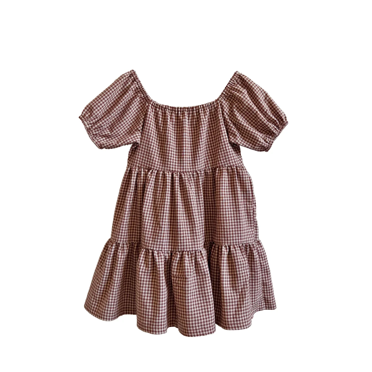 Factory Price Linen Short Sleeve Summer Girl Dresses for Toddlers Custom Color Plaid Pattern Casual Style O-Neck Age Children - Image 2