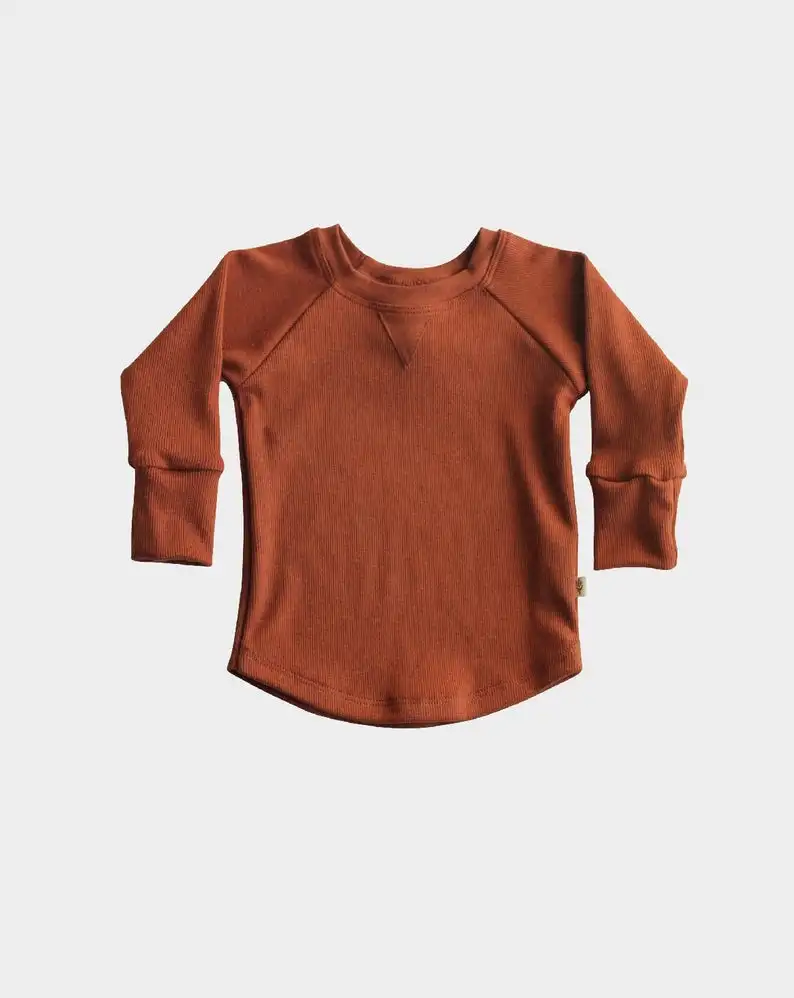 Toddler Kids Long Sleeve Knit Shirt Autumn Winter Blank Tee Tops Baby Boy Rid Cotton Raglan Tshirt - Image 4