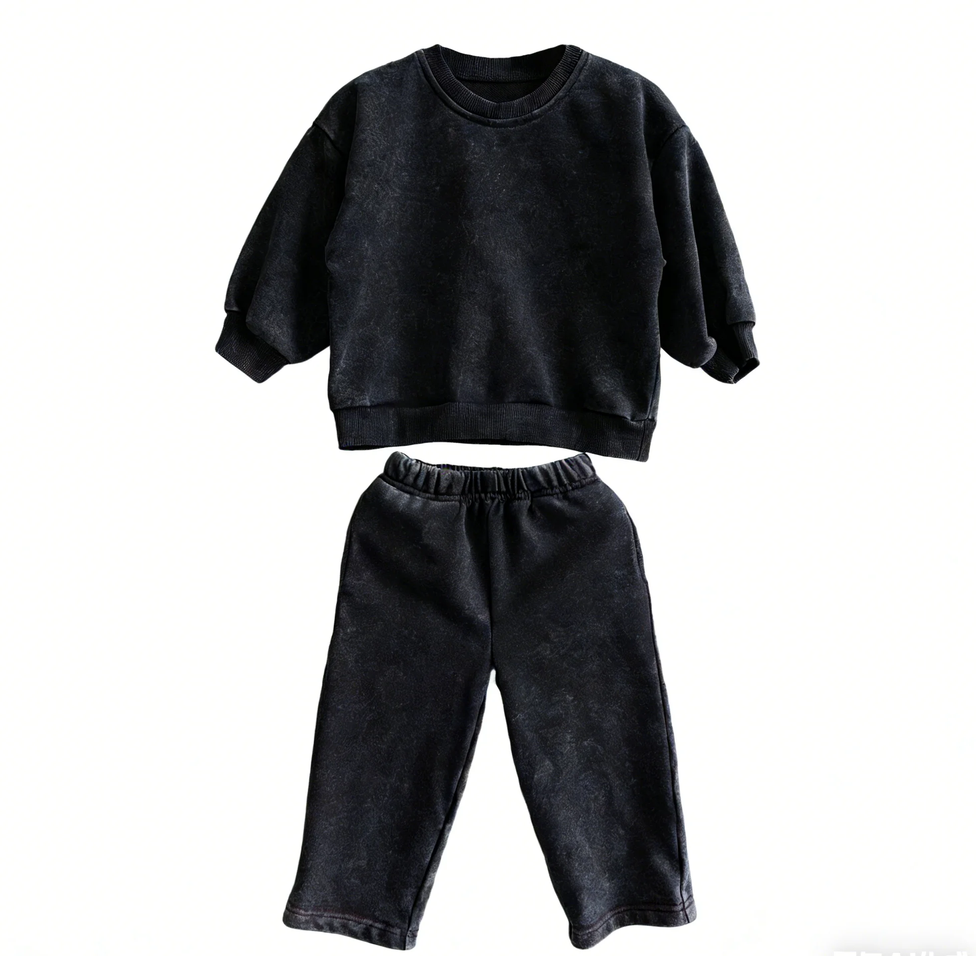 Custom Children's Hoodie Set Kids' Washed Purple Tracksuit Oversized Crew Neck Sweatshirt and Jogger Pants 2 Piece Casual Set - Image 5