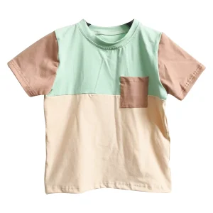 Summer Knitted Cotton Toddler Short Sleeve T Shirt Baby Boys Girls Clothes Stitching Color Casual Top