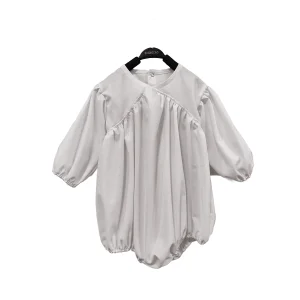 New Trend Linen Cotton Baby Romper Solid Color Long Sleeve with Custom Pattern Snap Button Design for Spring/Summer