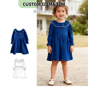 OEM Baby Clothing Toddler Baby Crape Cotton Dress Long Sleeve Autumn Outfit Infant Girls
