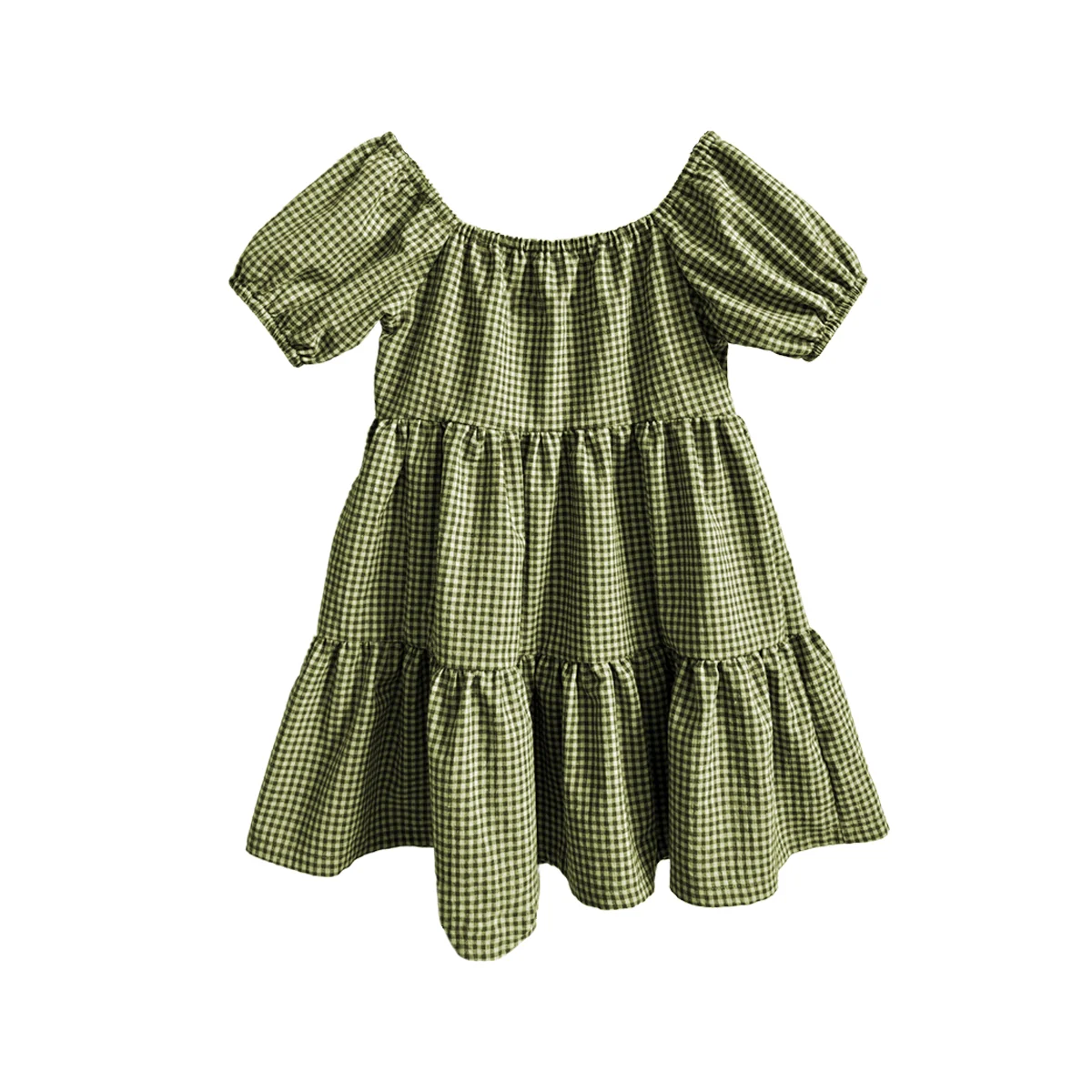 Summer Trendy Girls Dress Long Elegant Fairy-Style Close-Fitting Soft Cotton and Linen Checkered Design - Image 4