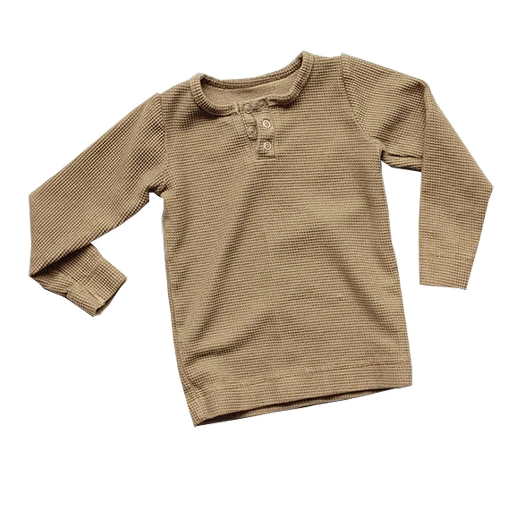 Waffle Rib Baby Unisex Clothes Set Long Sleeve Tee Legging Pants Plain Autumn Kids Lounge Suits - Image 2