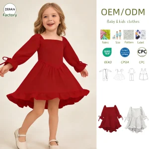 New Product Linen 100% Cotton Custom Color Long Sleeve Girls Dresses with Lace Summer Baby Girl Dress for 0-6T