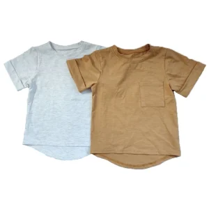 Simple Solid Color Baby T- Shirt with Pocket Tops Summer Casual Short Sleeve Baby Boys Girls Clothes
