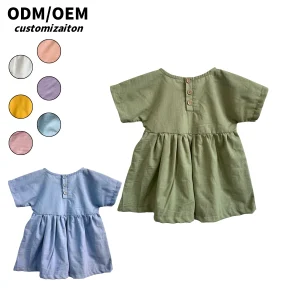 Best-Selling Girls Dresses Unique Bright Fashionable Trendy Cool and Breathable Cotton and Linen Short-Sleeved Design