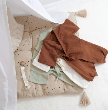 Summer Newborn Girl Japanese-style Overall Muslin Soft Gauze Short Sleeve Bodysuit Kimono Romper Baby - Image 3