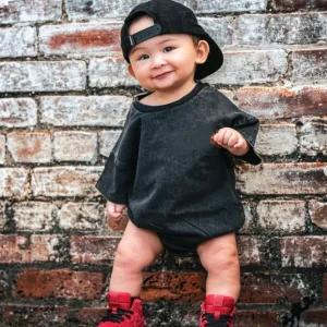 Popular Baby Vintage Style Acid-Wash Set Custom Cotton Knit Toddler Bubble Romper