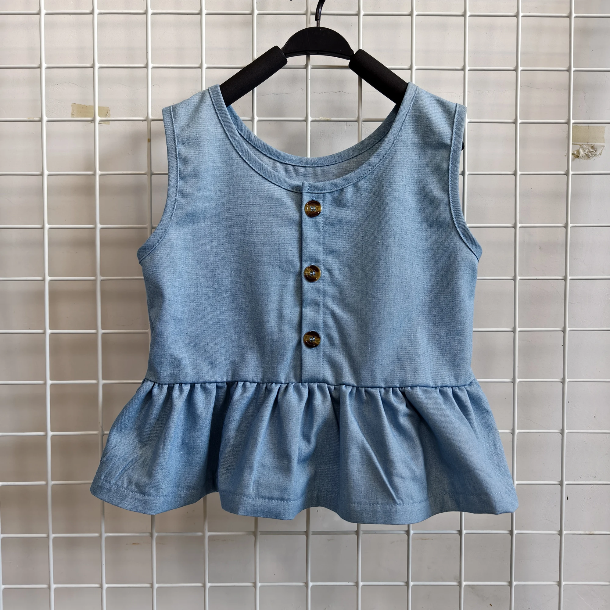 OEM Baby Tops Toddlers and Kids 100% Cotton Denim Fabric Sleeveless Tank Top for Girls - Image 2