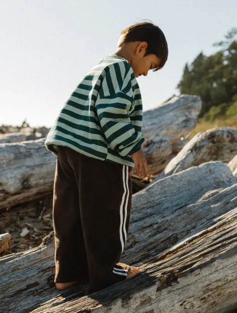 Burgundy Light pink Stripe Crewneck Drop Shoulder Oversized Unisex Kids Boys Girls Sweatrshirt Pullover Baby Tops - Image 3