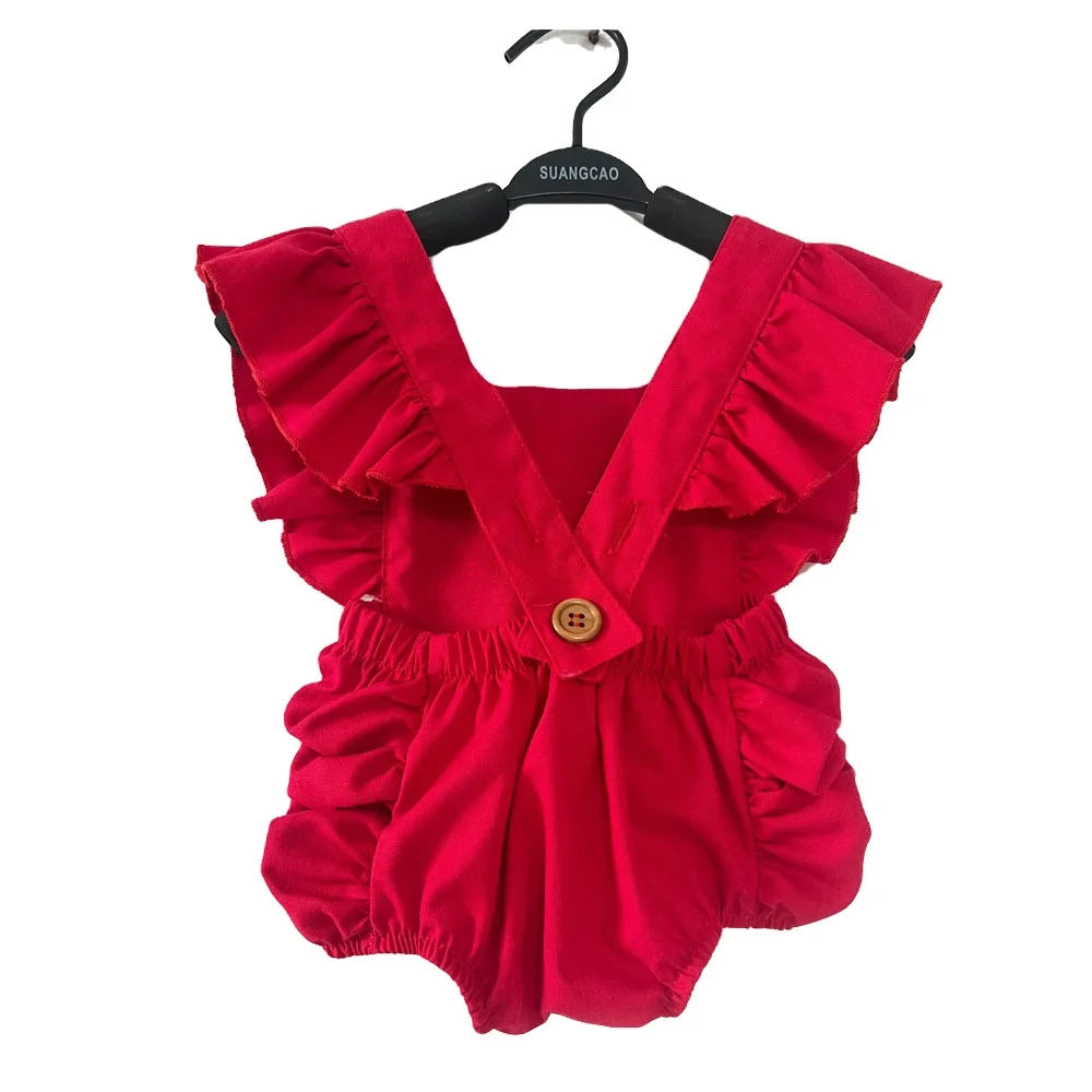 Red Jumpsuits Baby Girl One-piece Baby Cute Princess Baby Blank Rompers Organic Knit Cotton Romper - Image 3