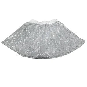 Girls Silver Sequin Skirt Kids Party Glitter Skirt with Lining A-line Dance Flared Glittery Skirt