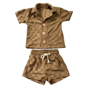 Cozy and Adorable Infant Toddler Soft Terry Cloth Set Casual Style Short Sleeve Two Pieces Baby Girls and Boys Clothing